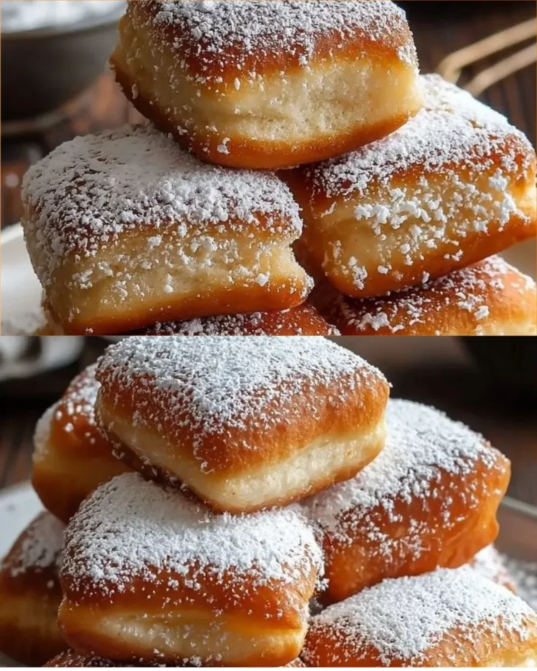 Einfaches Vanille-Beignet frisch frittiert und mit Puderzucker bestreut