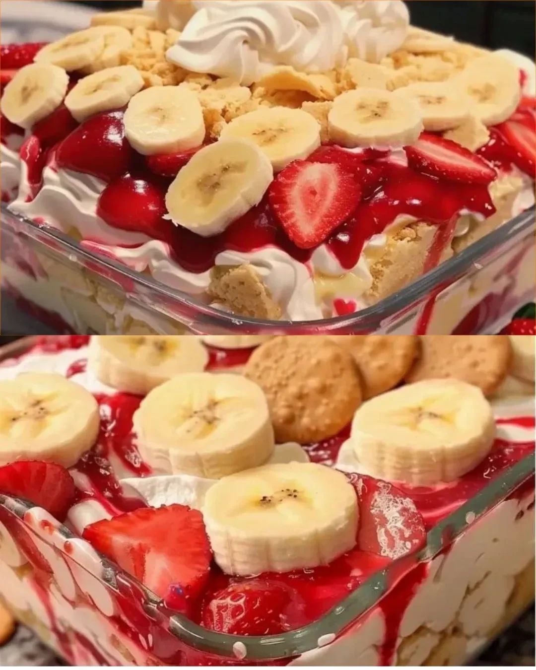 Erdbeer-Bananen-Pudding in einer Schüssel auf einem Tisch