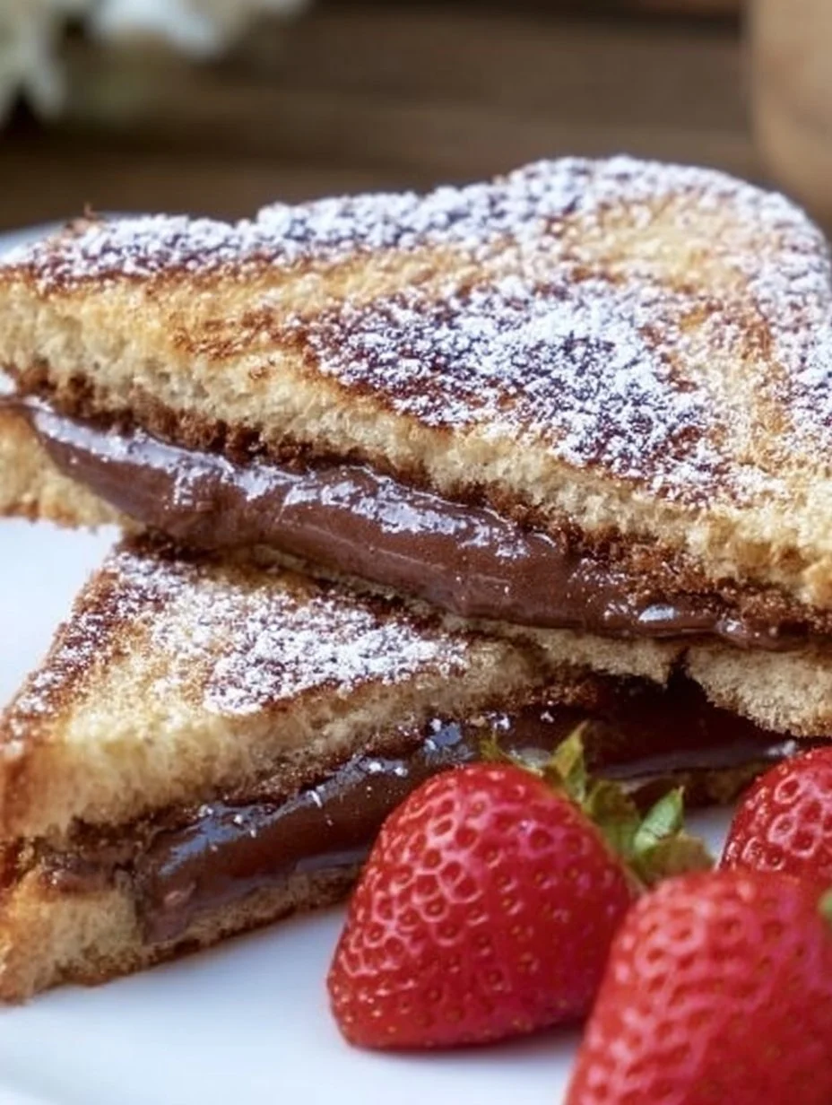 French Toast mit Nutella und Erdbeeren auf einem Teller