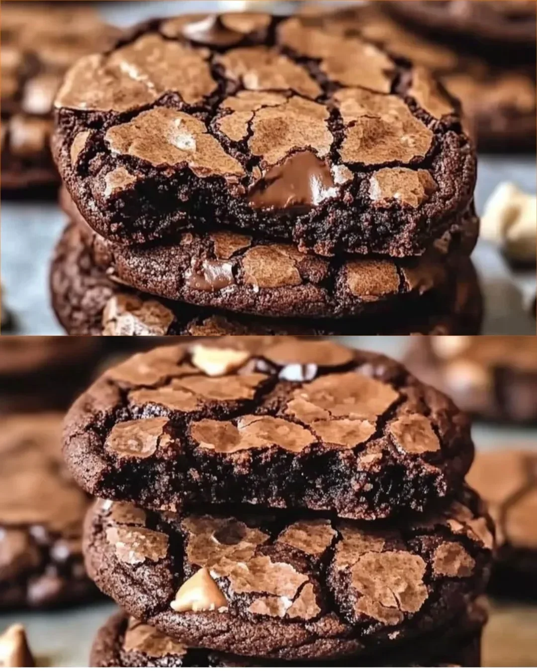 Fudgy Brownie Kekse auf einem Teller mit Schokoladenstückchen