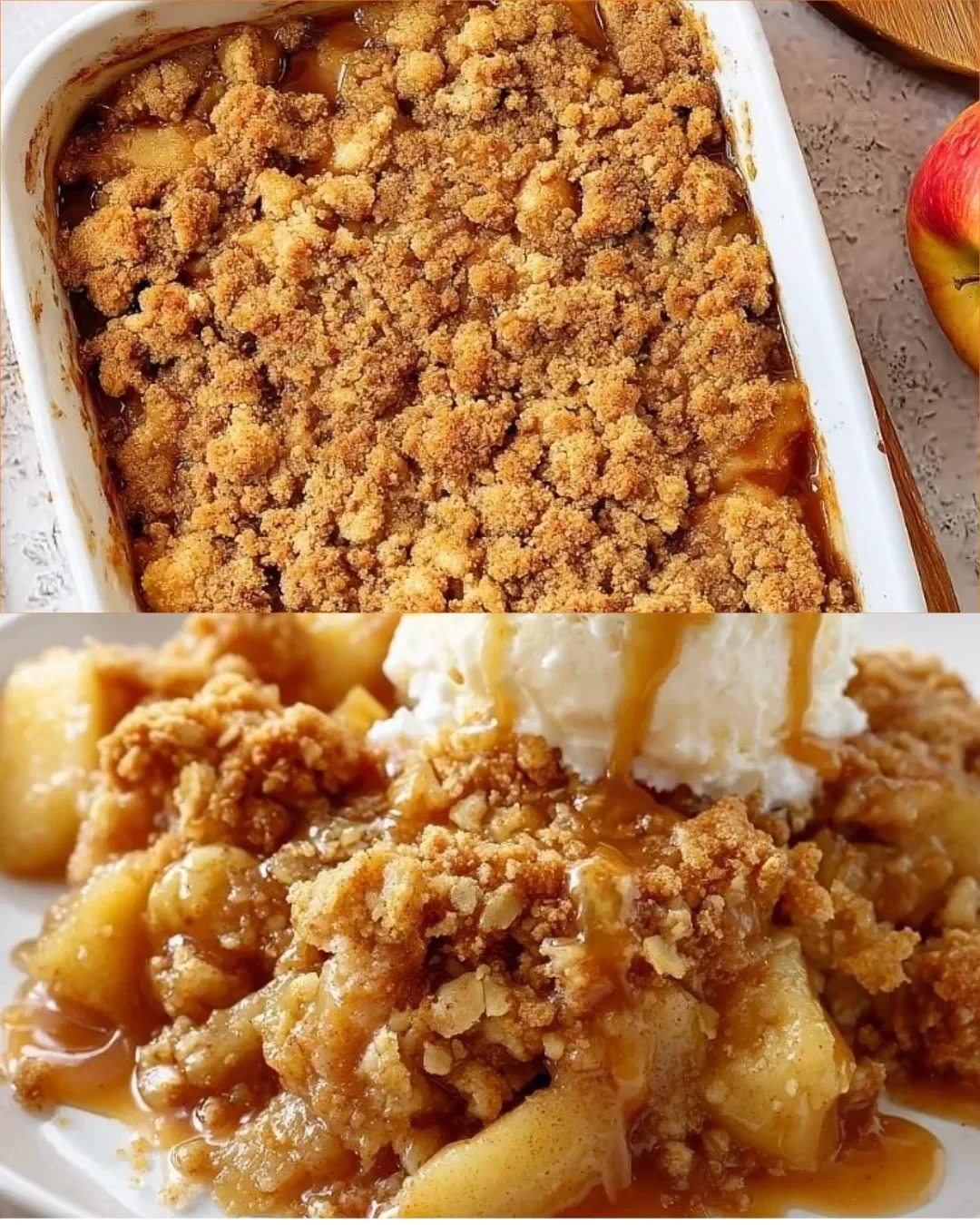 Gebackener Apfel-Crumble mit frischen Äpfeln und knuspriger Streuselschicht