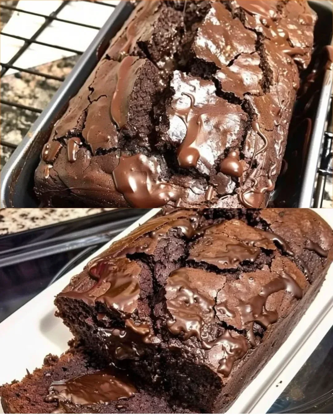 Leckeres, frisch gebackenes Schokoladen-Brownie-Brot auf einem Holzbrett