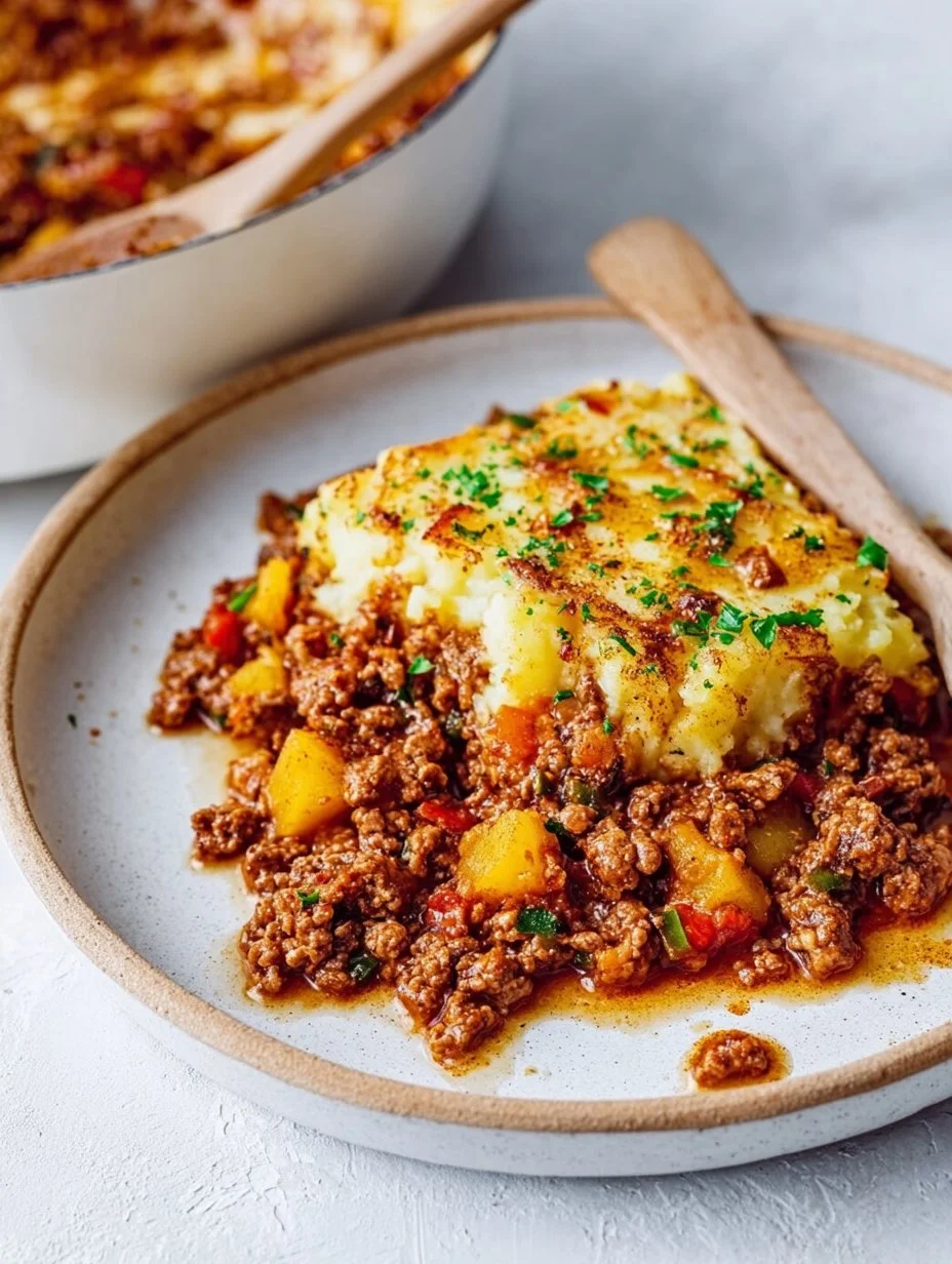 Kartoffel Hackfleisch Pfanne mit frischem Gemüse und Gewürzen