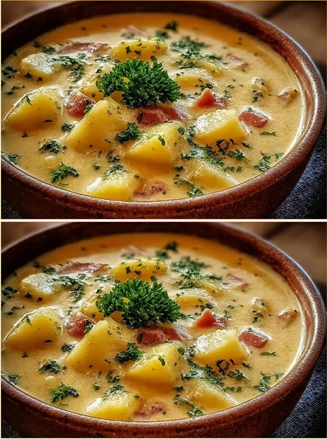 Traditionelle Kartoffelsuppe wie bei Oma serviert in einer Schüssel