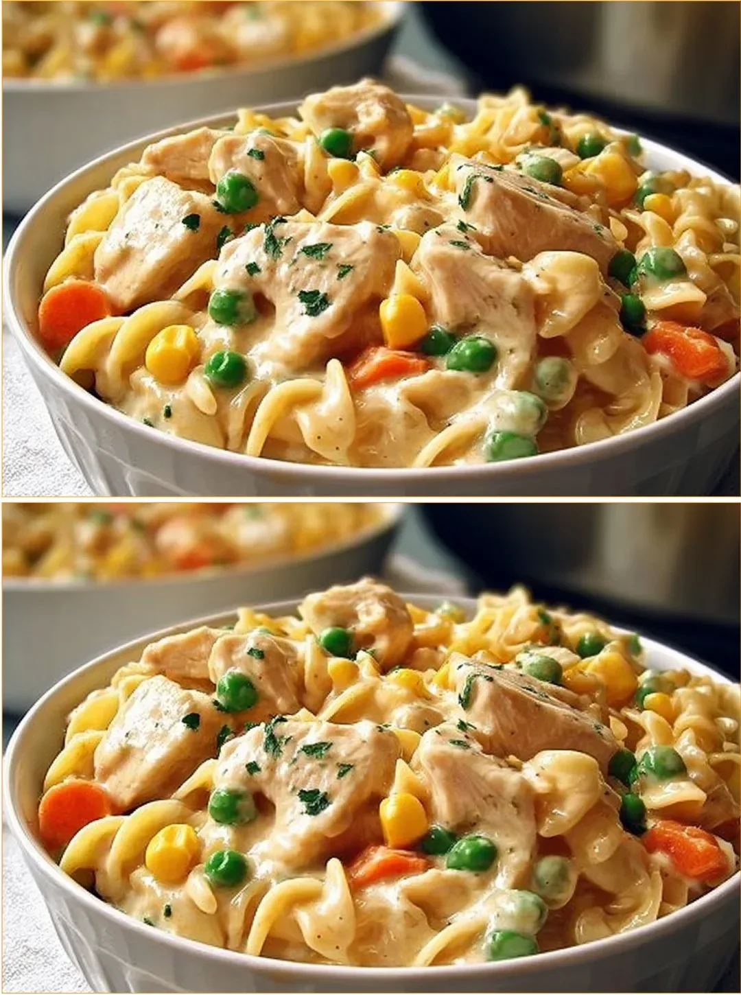 Klassische Hühner-Pastetenteig-Pasta auf einem Teller
