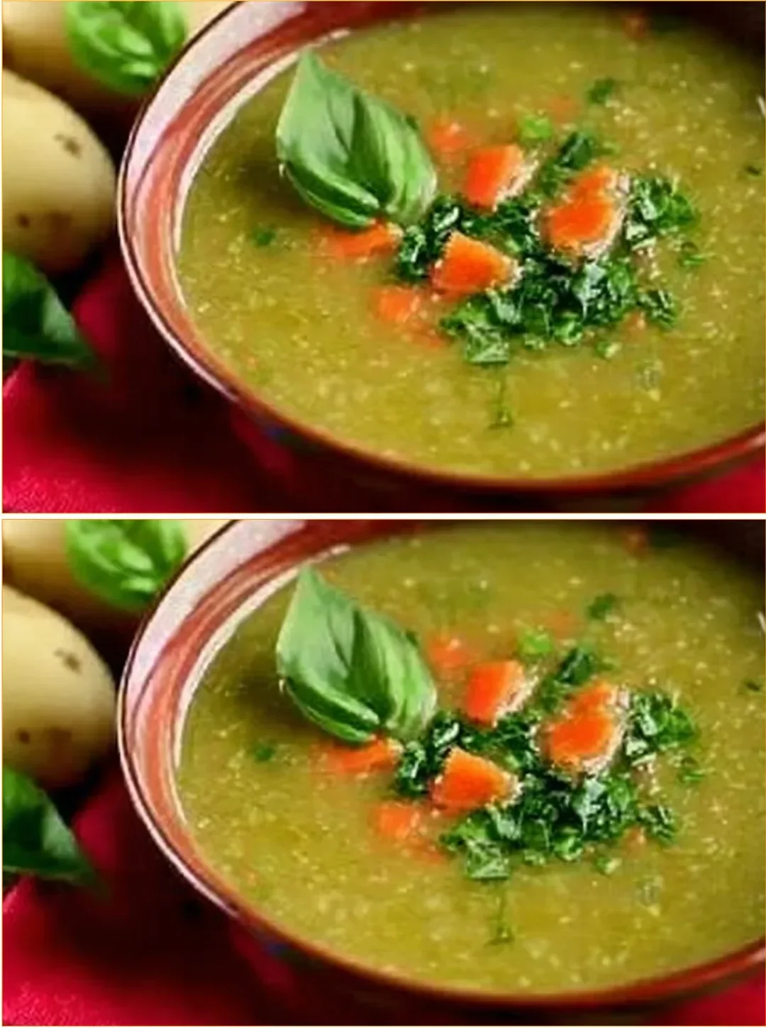 Schüssel mit klassischer Kartoffelsuppe, garniert mit frischen Kräutern.