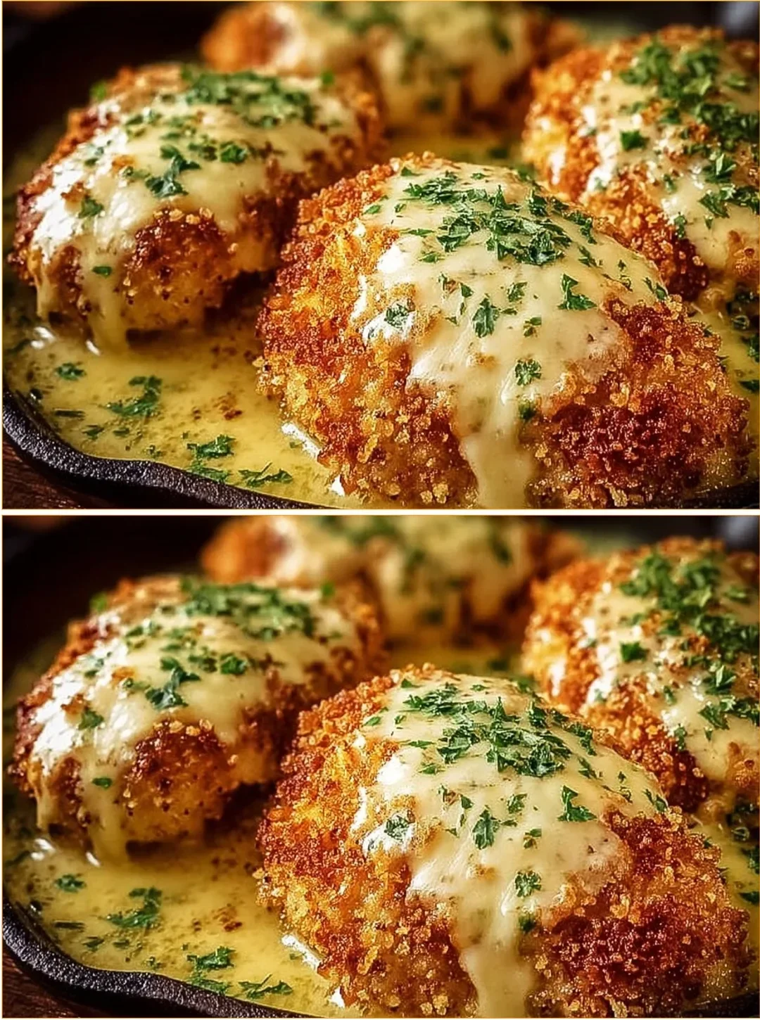 Longhorn Parmesan Hähnchen mit goldbraunem Käse überbacken