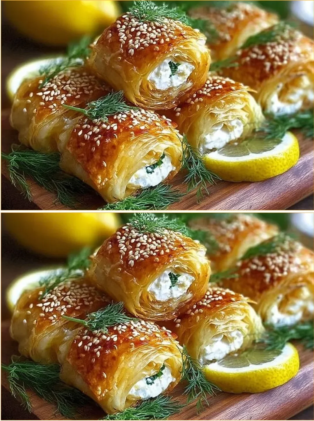 Ofen-gebackene Feta-Röllchen mit aromatischen Kräutern und Blätterteig