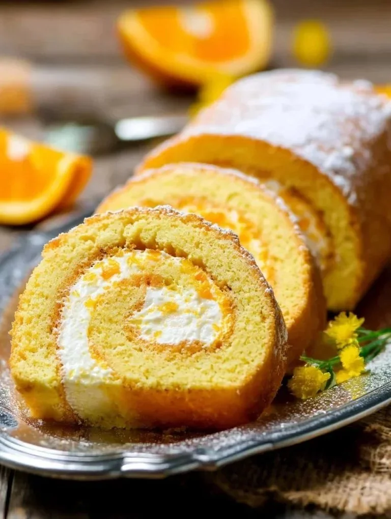 Saftige Orangenrolle mit frischem Orangenaroma auf einem schönen Teller