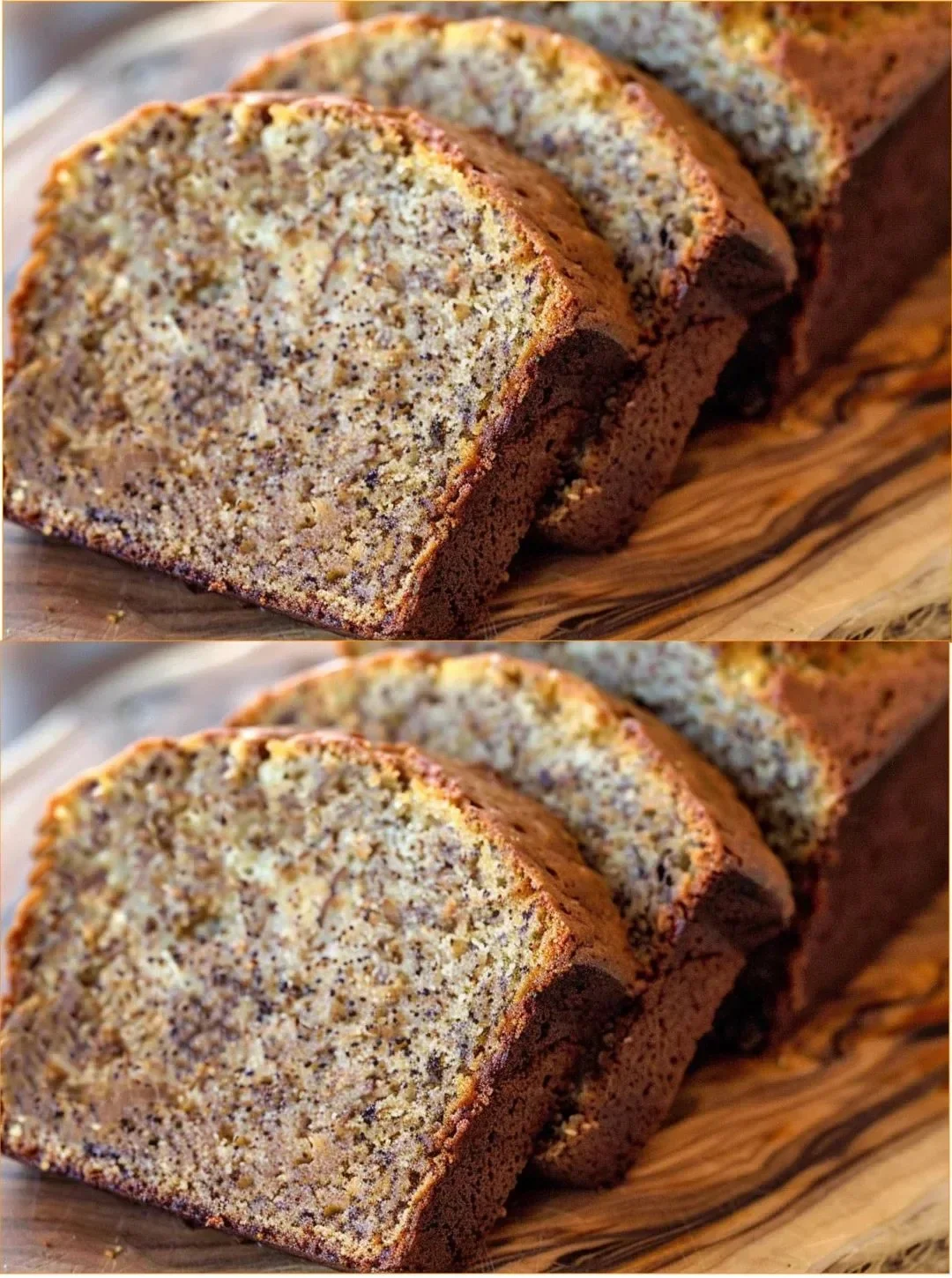 Protein Bananenbrot auf einem Holzbrett mit frischen Bananen und Nüssen