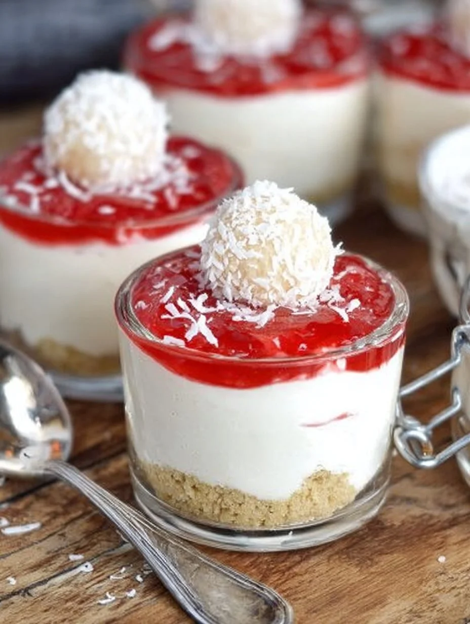 Raffaello Erdbeer-Mousse in einer Dessertschale mit frischen Erdbeeren