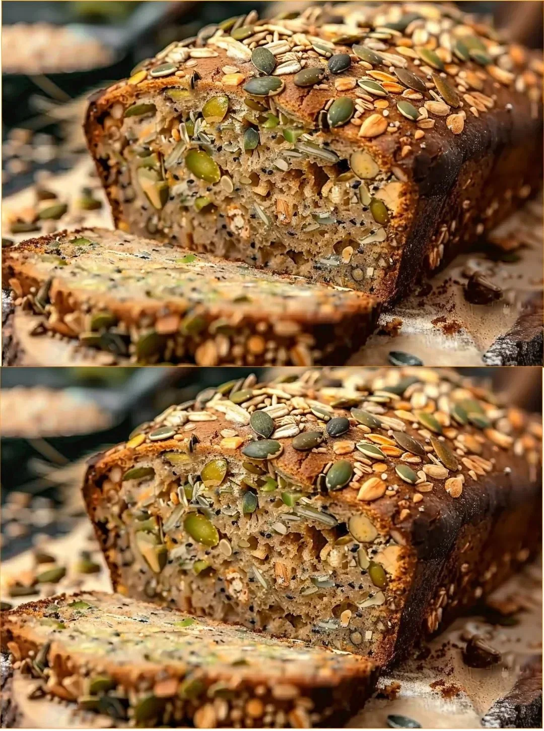 Leckeres und gesundes Saaten- und Nussbrot auf einem Holztisch, reich an Nährstoffen.
