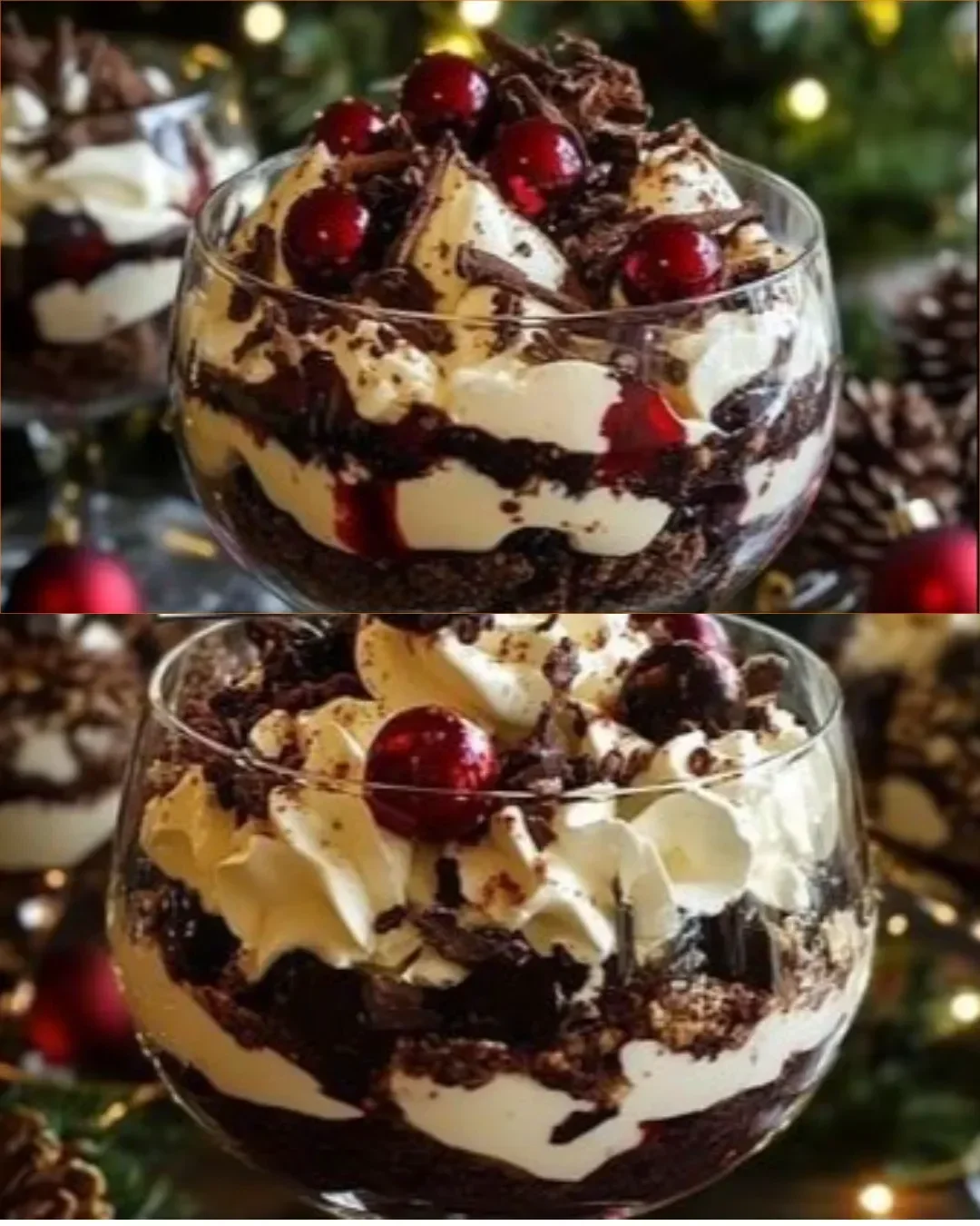 Schwarzwälder Trifle für Weihnachten mit Schokolade und Kirschen