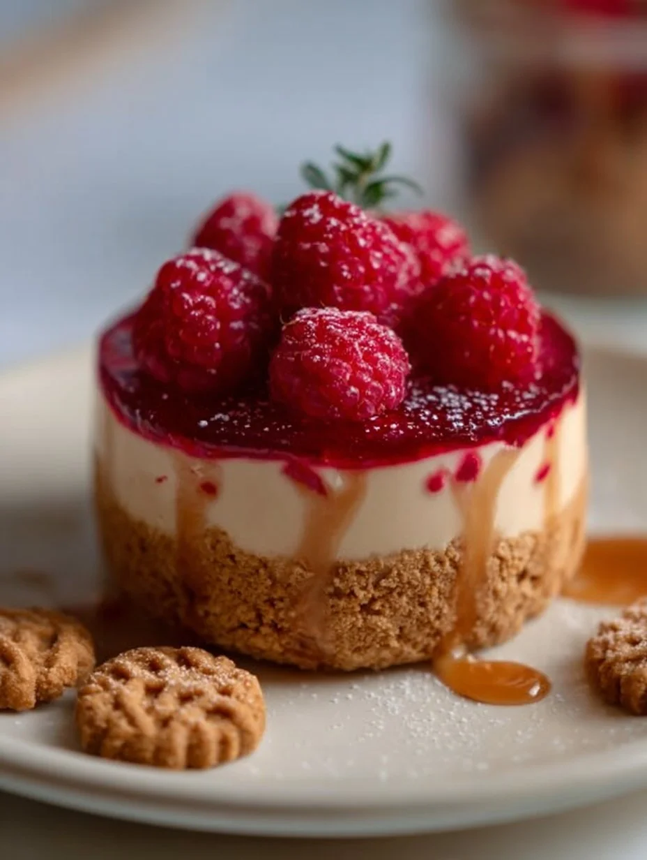 Leckeres Spekulatius Dessert mit frischen Himbeeren auf einem Teller