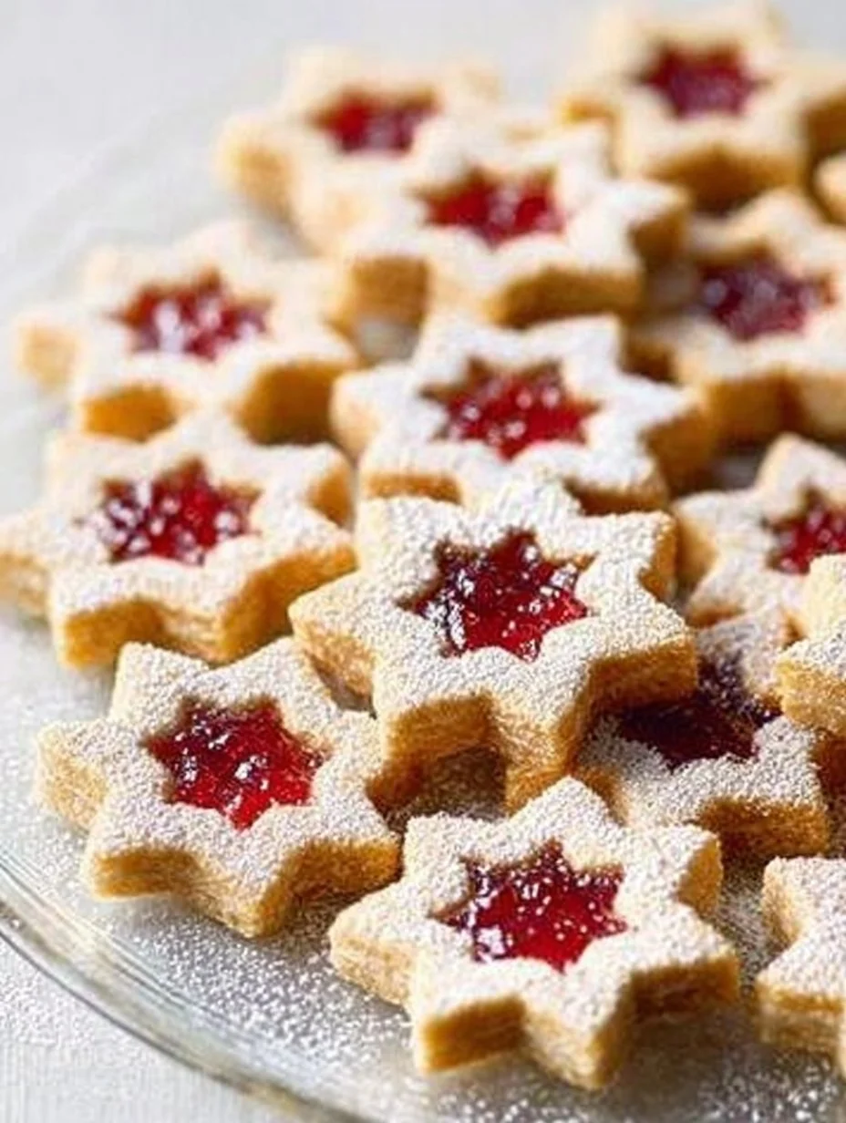 Traditionelle Spitzbuben Weihnachtsplätzchen auf festlichem Teller.