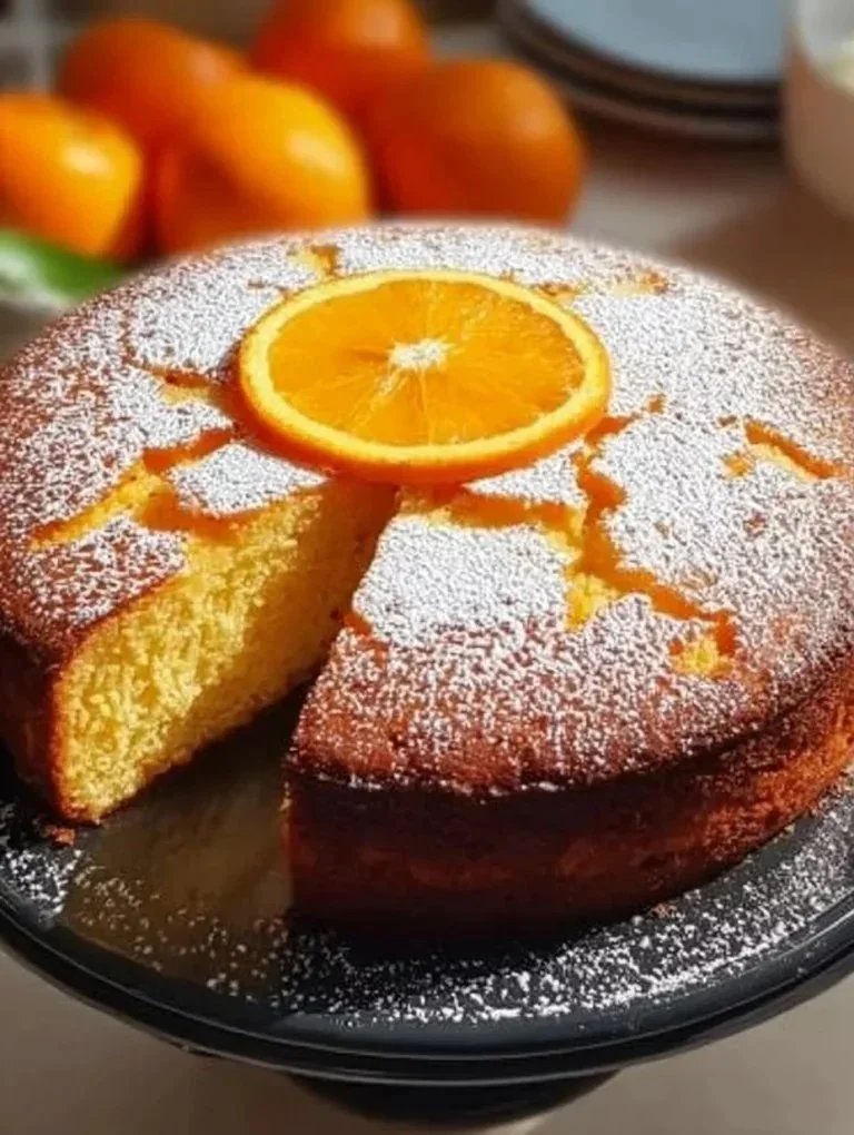Saftiger Orangenkuchen auf einem Teller, ideal für Backliebhaber.