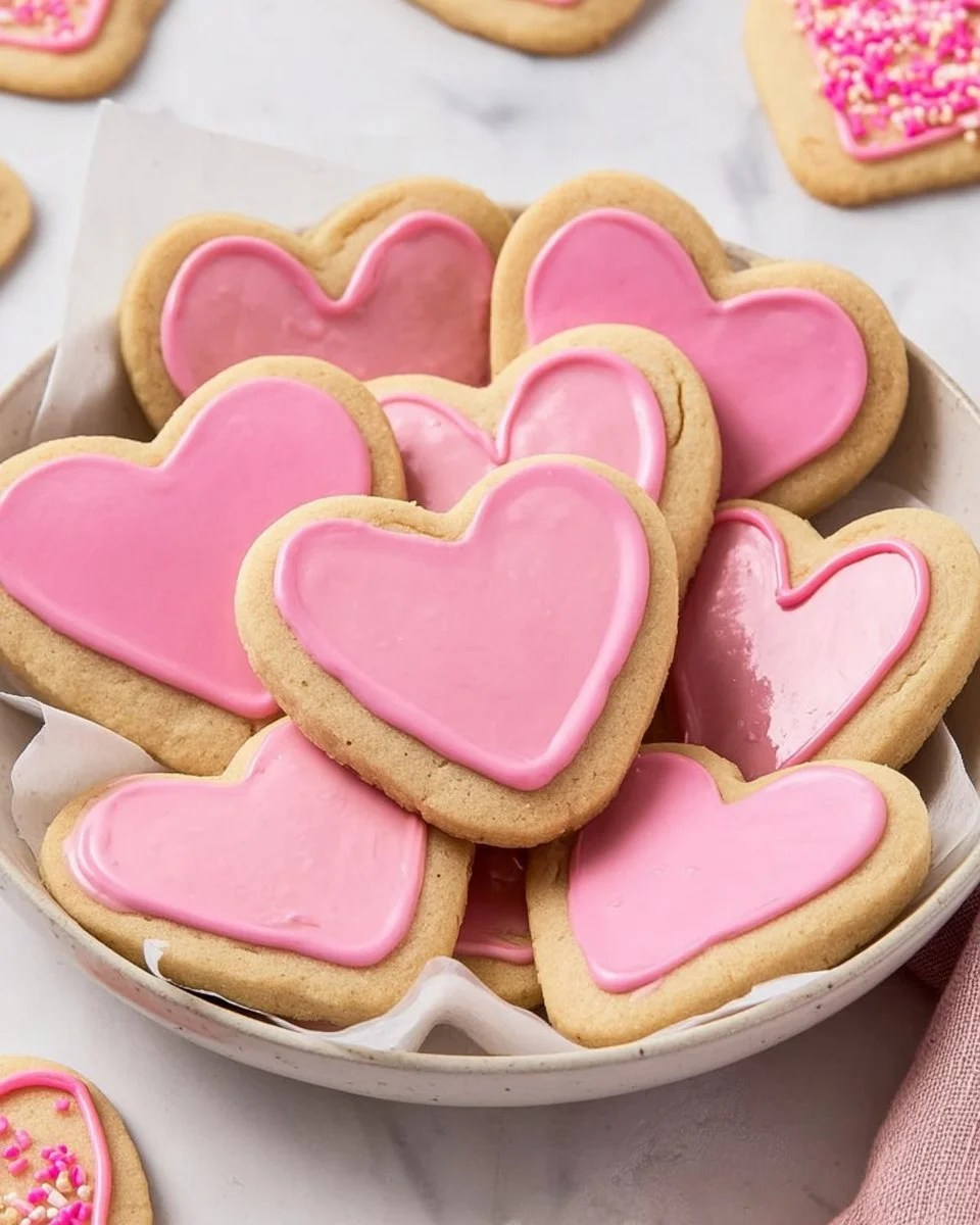 Herz-förmige Zuckerkekse für Valentinstag mit rosa Zuckerguss