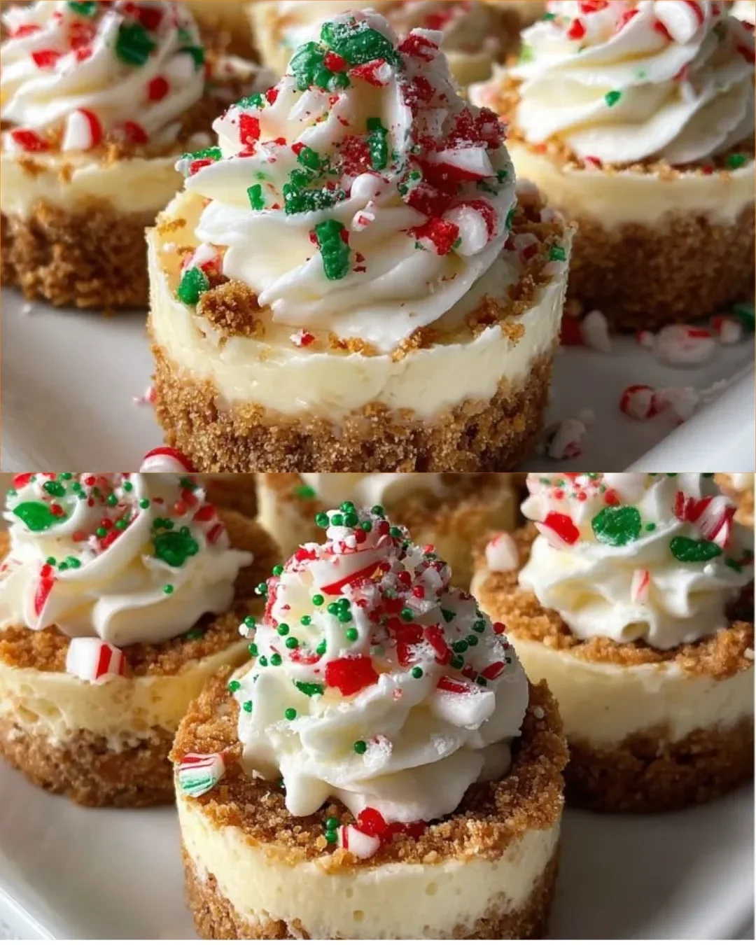 No-Bake Mini-Weihnachtskäsekuchen auf einem festlich dekorierten Tisch