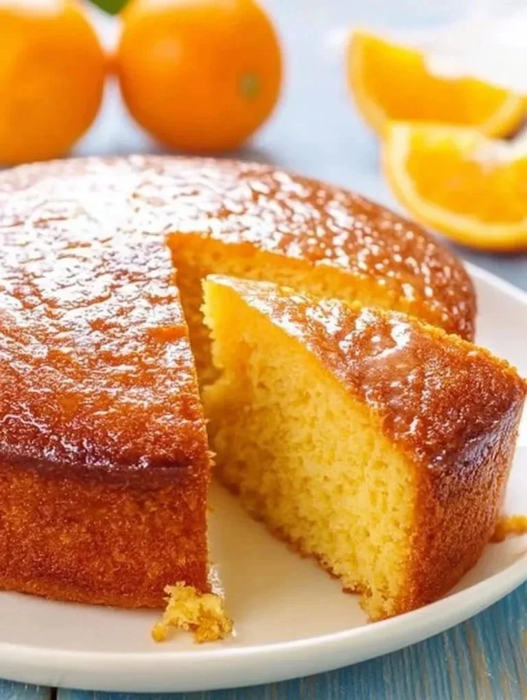 Weicher Orangenkuchen mit frischem Orangengeschmack auf einem Teller