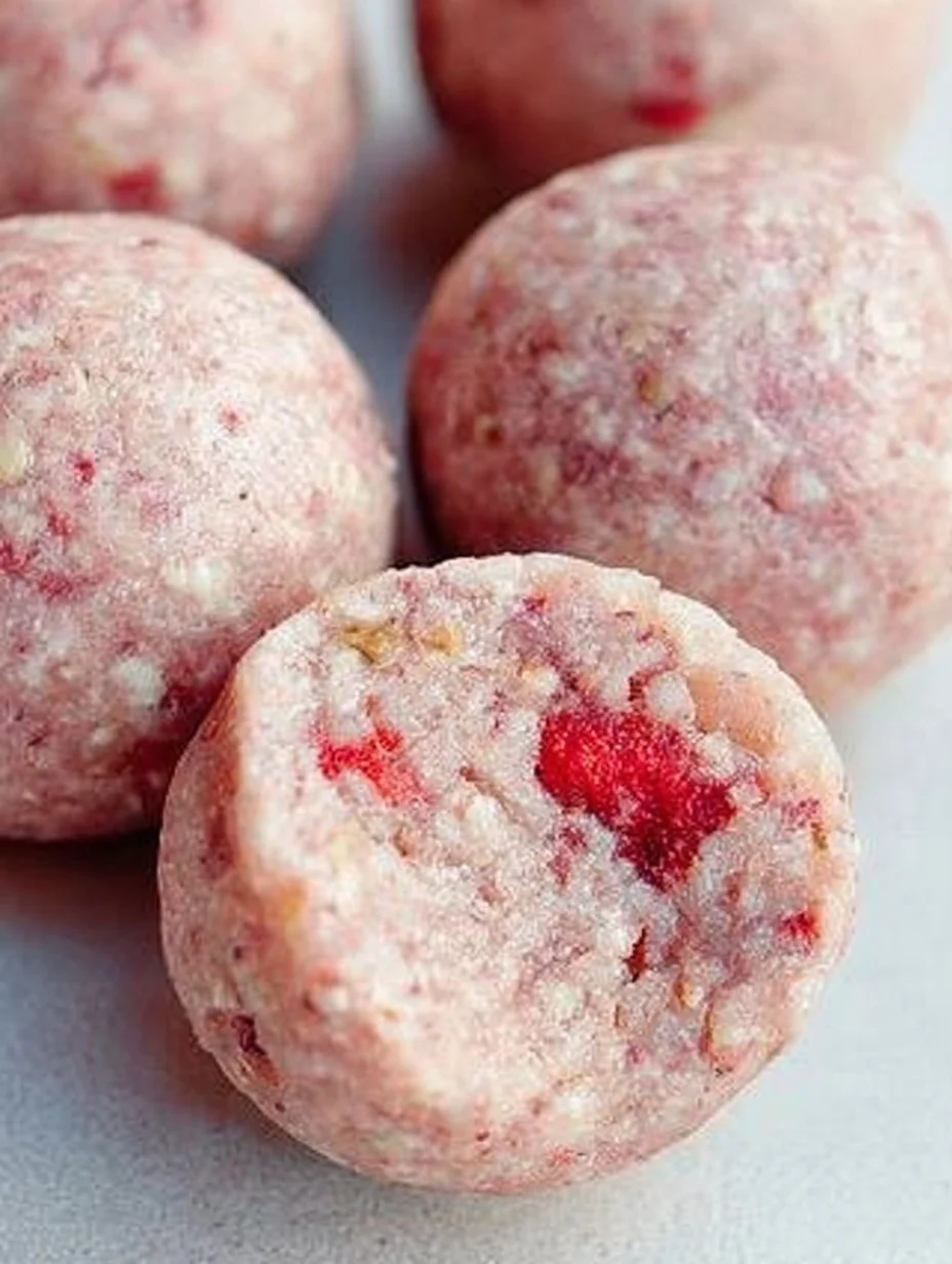 Leckere selbstgemachte Erdbeer-Proteinbällchen auf einem Teller