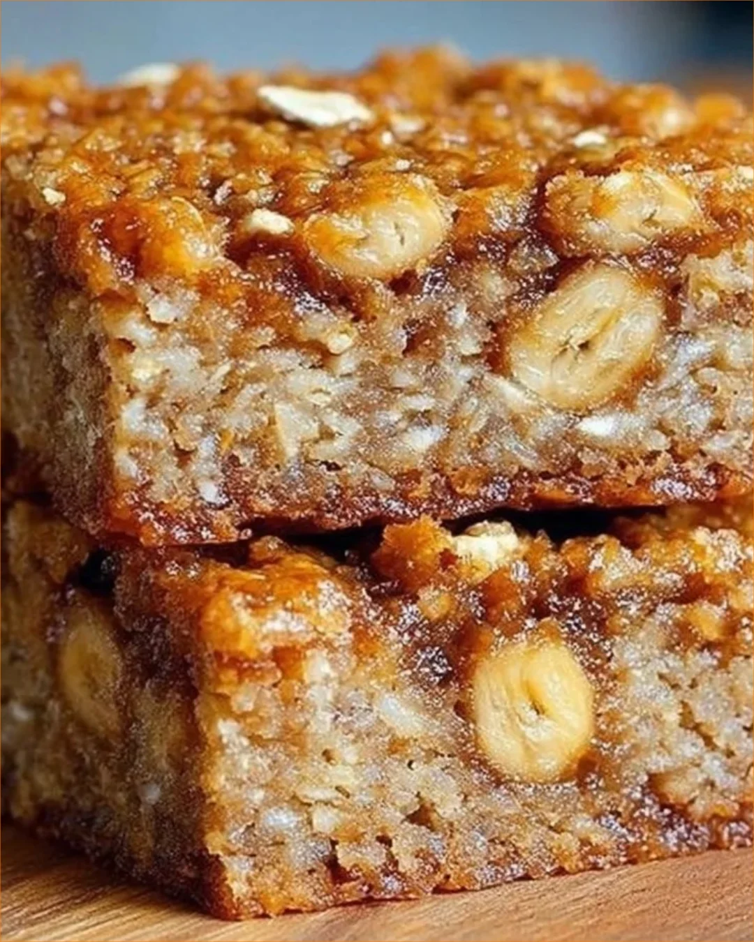 Selbstgemachte Bananen-Hafer-Riegel auf einem Holzbrett