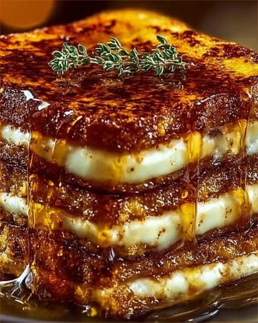 Leckeres Crème Brûlée French Toast mit einer knusprigen Karamellschicht und cremiger Vanillefüllung.