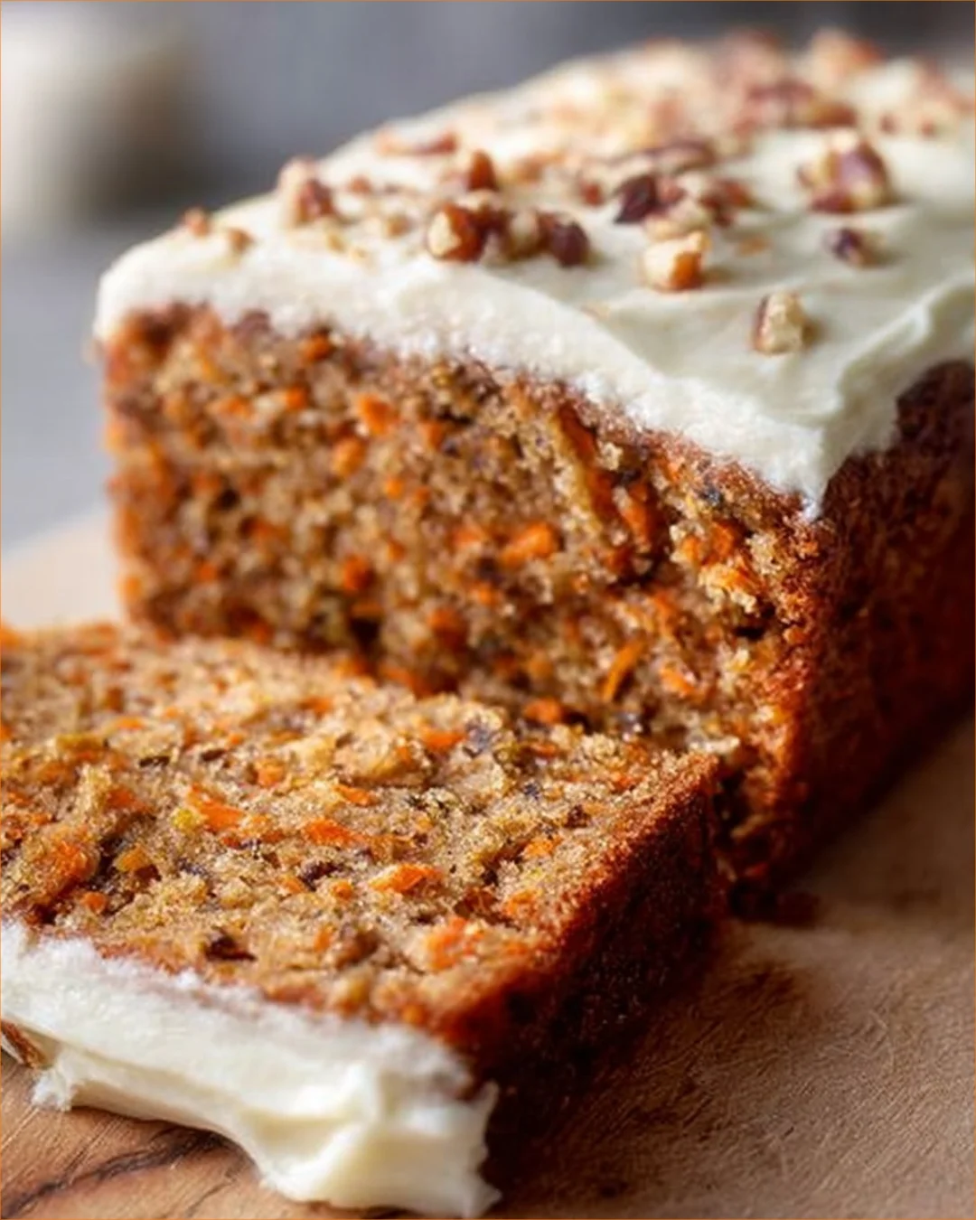 Karottenkuchen mit cremigem Frischkäse-Frosting auf einem eleganten Teller