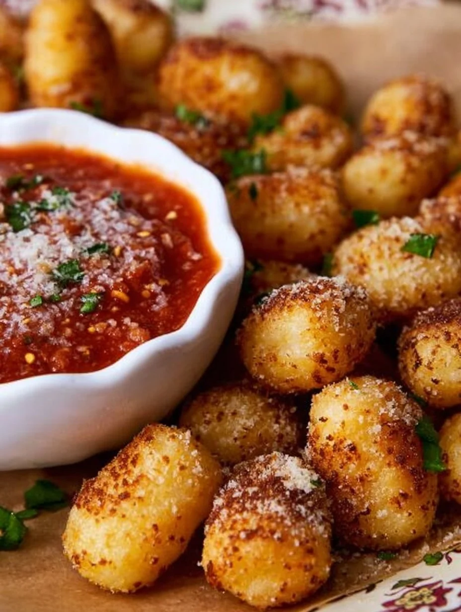 Knusprige Gnocchi aus dem Airfryer auf einem Teller serviert