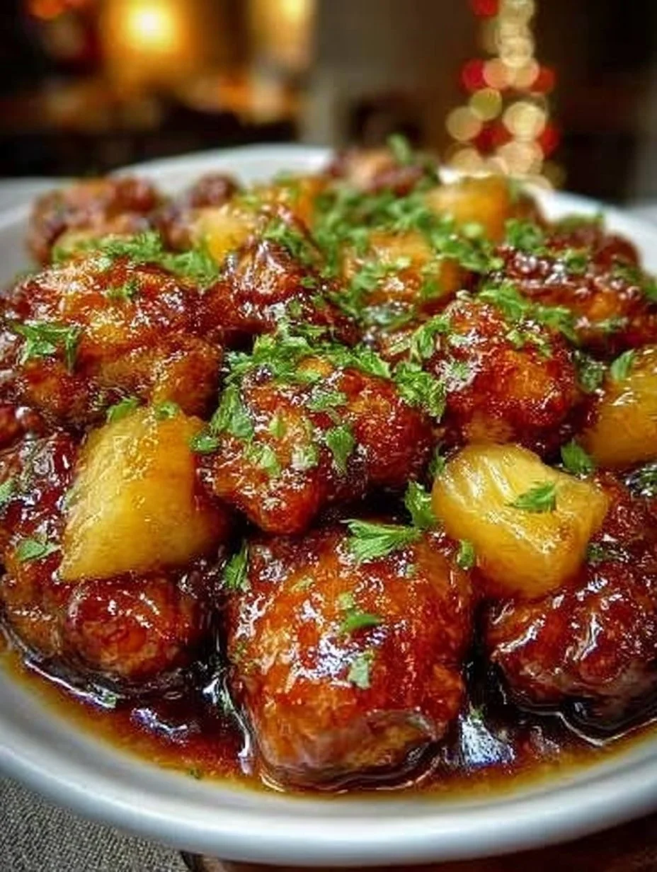 Köstliches Hähnchen mit Ananas und braunem Zucker auf einem Teller, appetitlich angerichtet