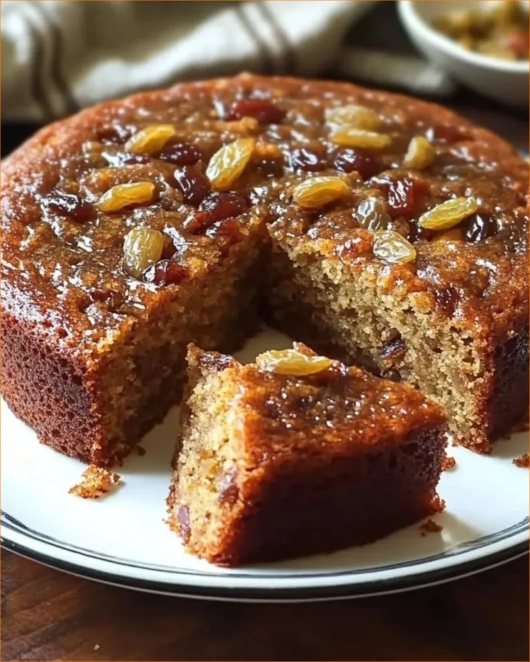 Feuchte persische Datteltorte mit Datteln und Nüssen auf einem Teller