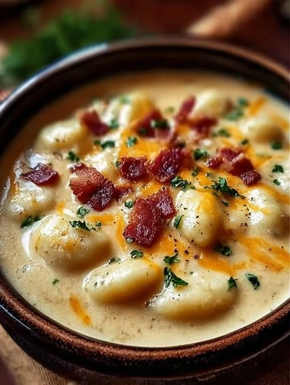 Gnocchi-Suppe mit Bacon und Cheddar in einer herzhaften Schüssel