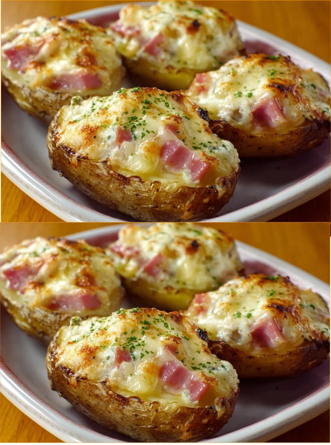Gourmet Kartoffeln mit Boursin und Schinken auf einem Teller