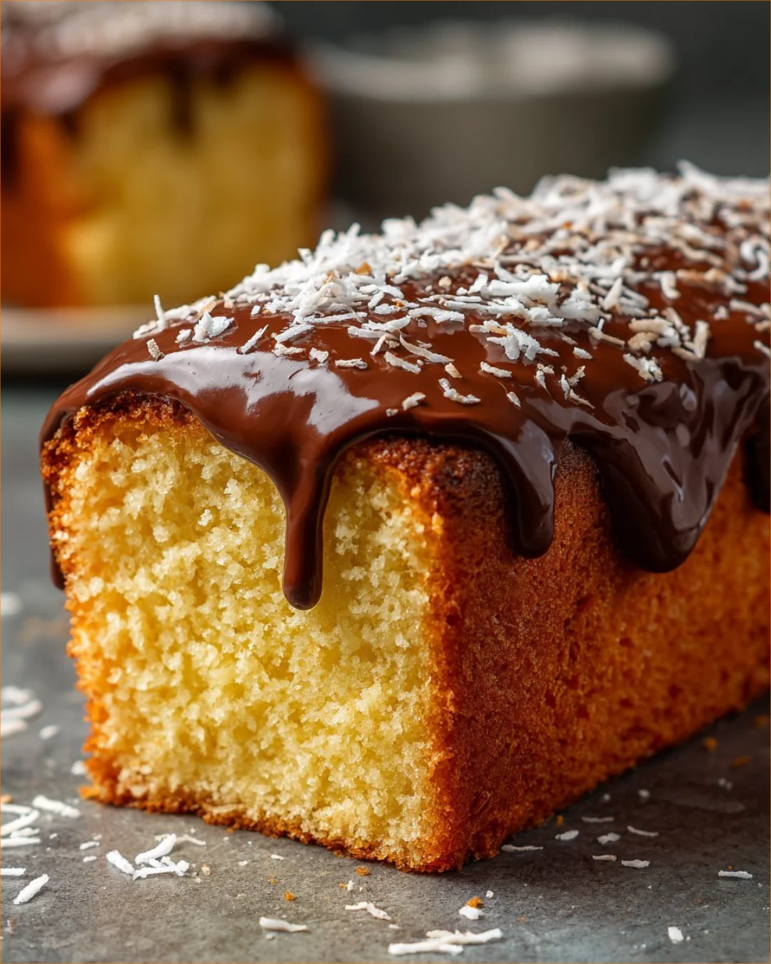 Italienischer Schwammkuchen mit Schokoladenglasur auf einem Teller
