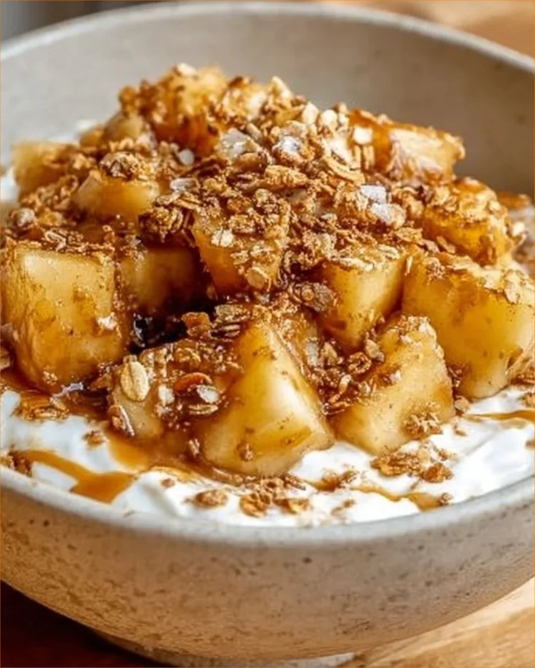 Karamellisierte Apfel-Joghurt-Schüssel mit frischen Äpfeln und Joghurt