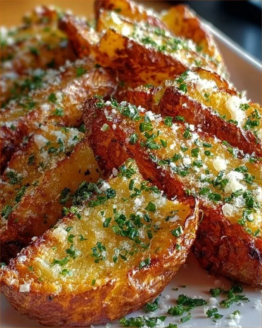Knusprige Parmesan-Kartoffelspalten aus dem Ofen, goldbraun und lecker.