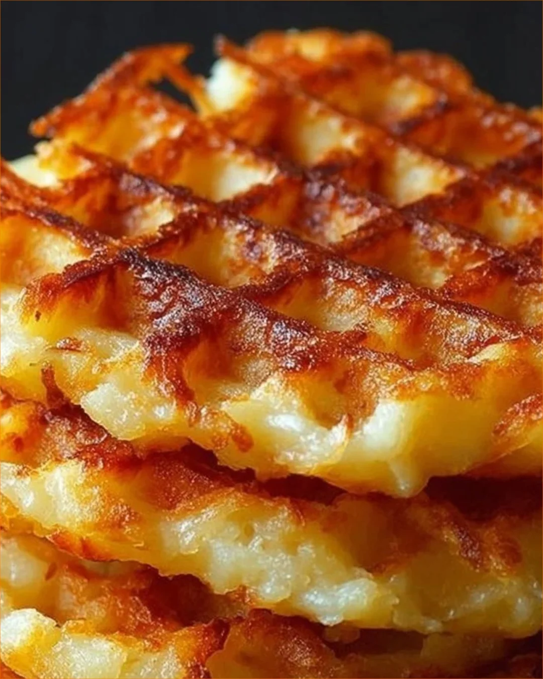 Knusprige Waffeleisen-Kartoffeln auf einem Teller serviert.