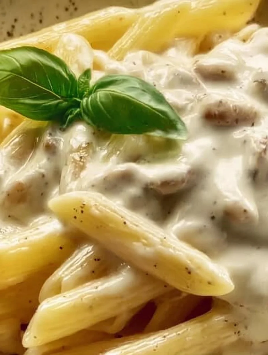 Pasta mit cremiger Sahnesauce garniert mit frischen Kräutern