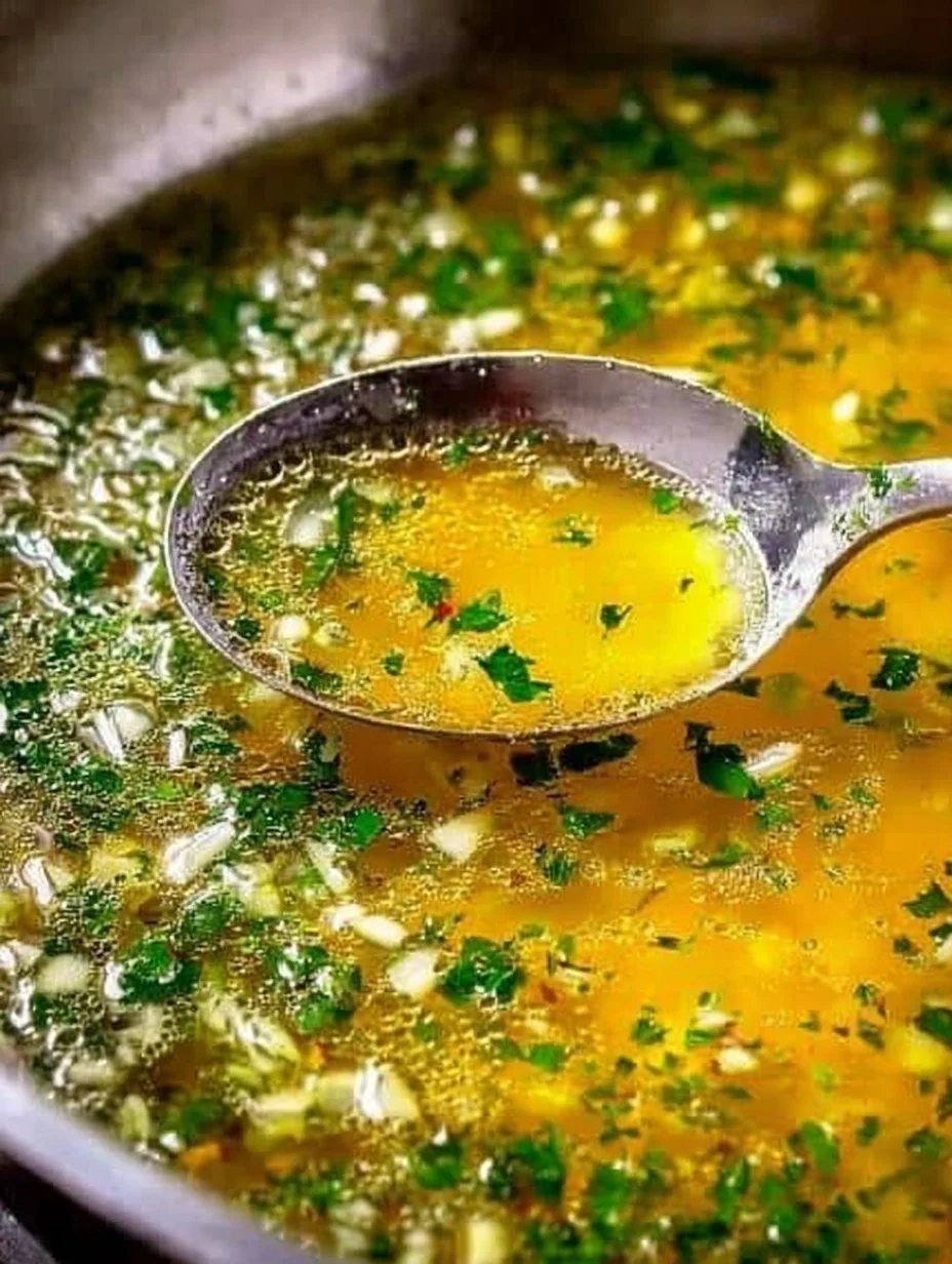 Pikanter Knoblauchbuttersauce in einer Schüssel, ideal für Grillgerichte.