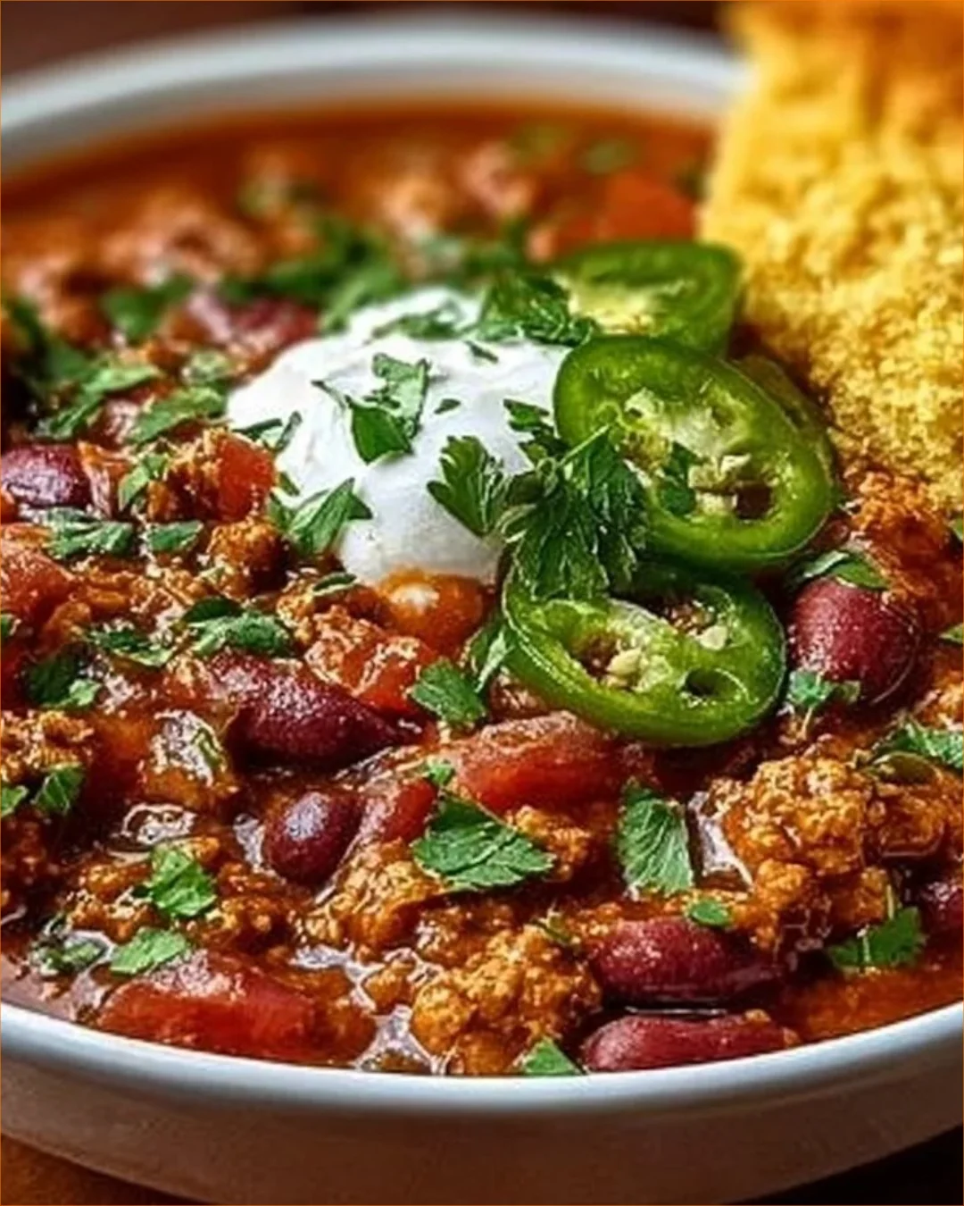 Schüsseln mit preisgekröntem Truthahn-Chili und frischen Zutaten