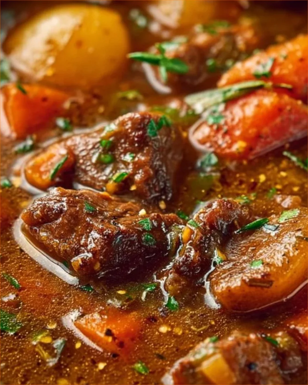 Herzhaftes Rindereintopf Gericht mit Gemüse und Rindfleisch.