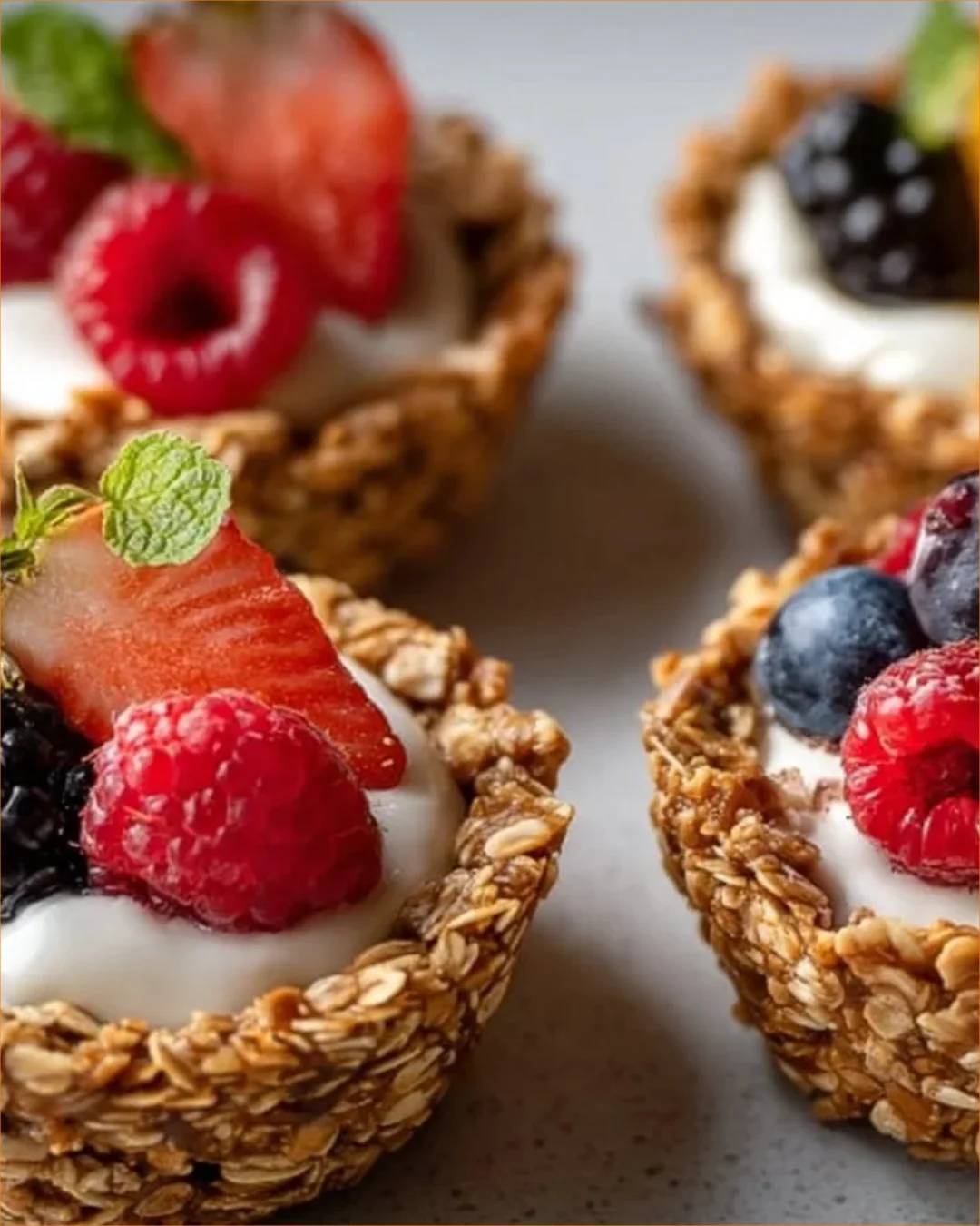 Gesunde Frühstücks-Granola-Tassen mit frischen Zutaten