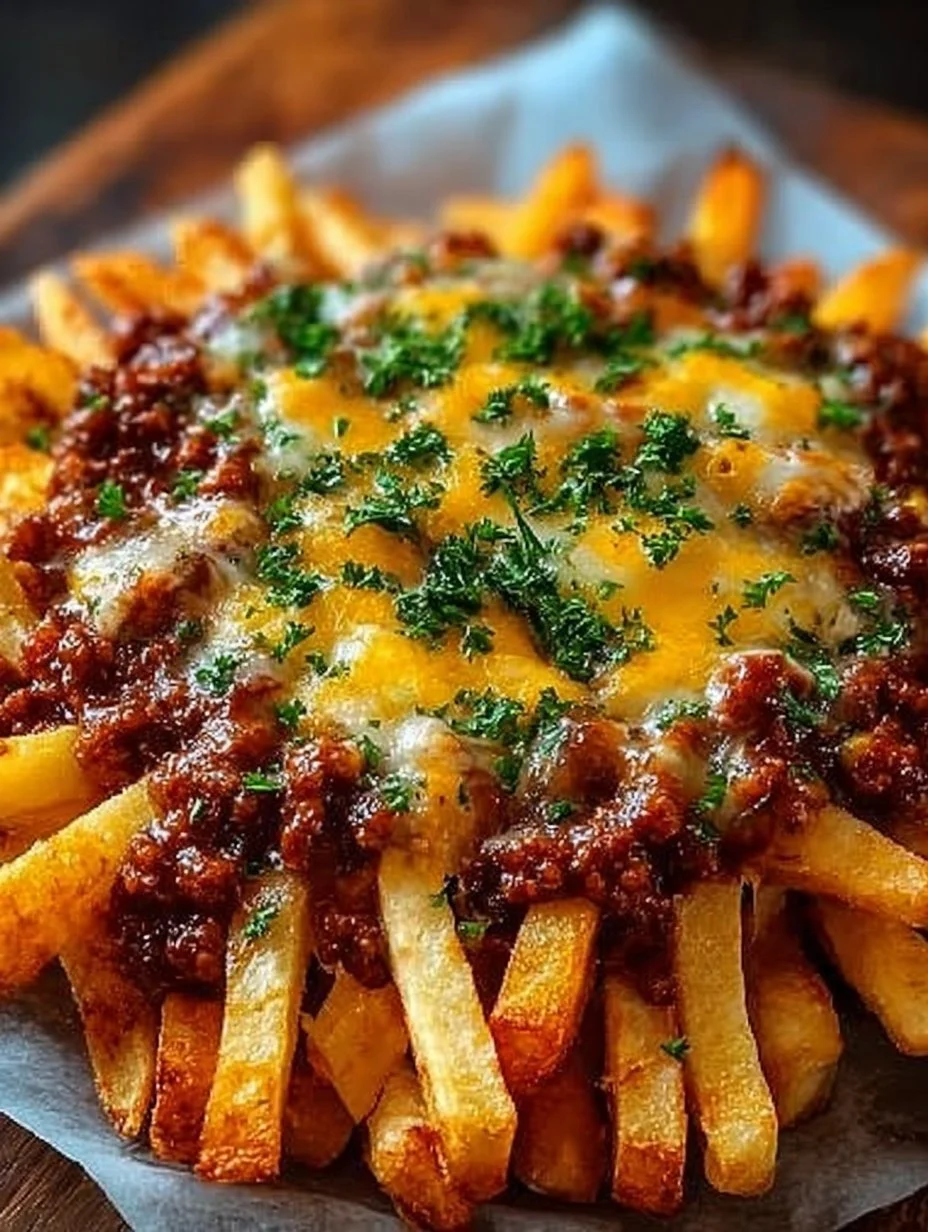 Köstliche Chili-Käse-Pommes mit würziger Soße und geschmolzenem Käse