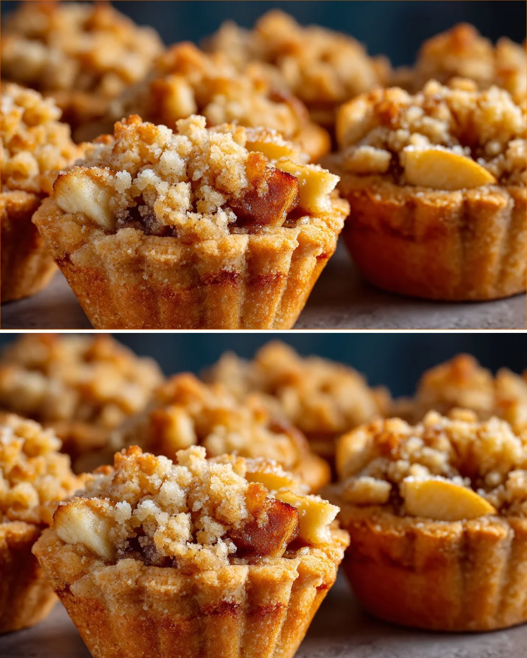 Mini-Apfel-Crumble-Kekse-Törtchen auf einem Teller serviert