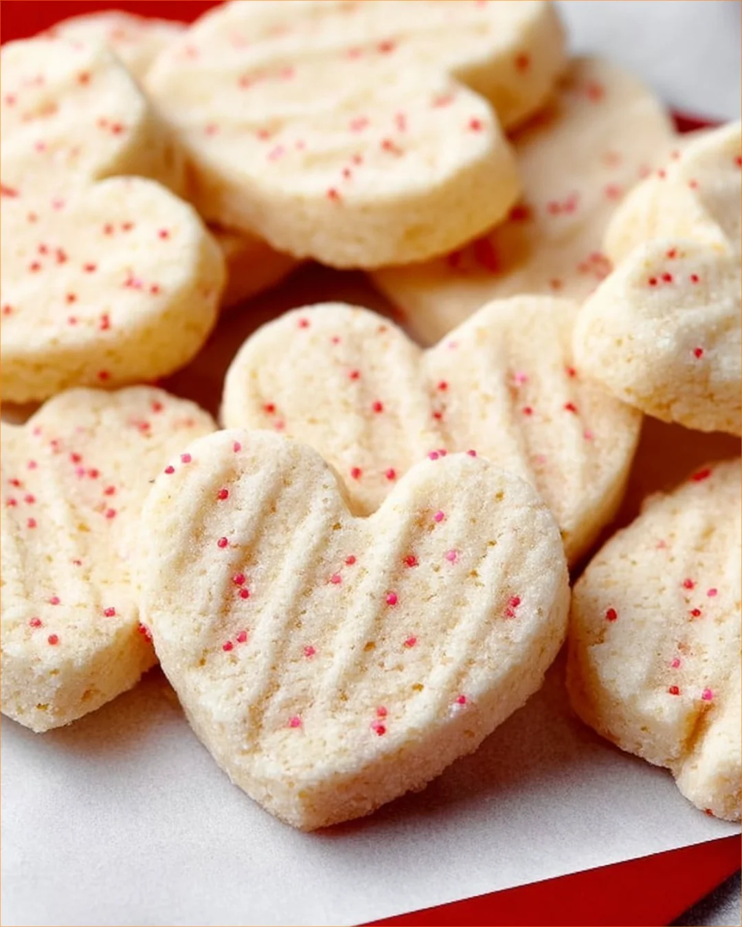 Leckere Valentinstags-Biscotti in Herzform auf einem Tisch dekoriert