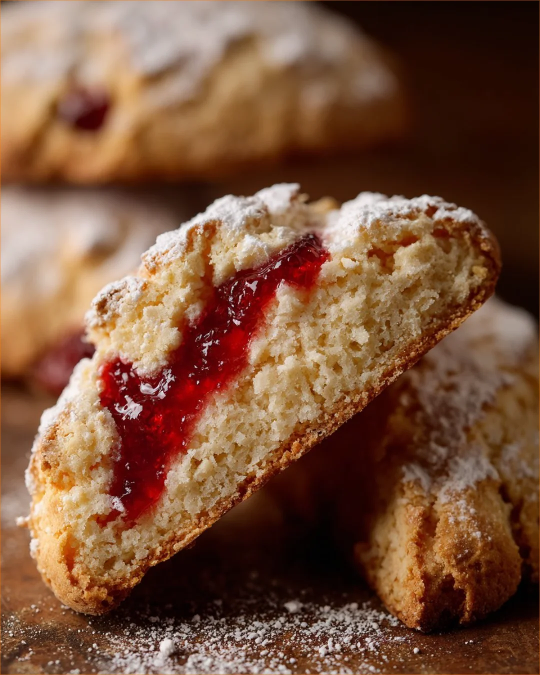 Weiche Biscotti mit Sauerkirschmarmelade auf einem Teller