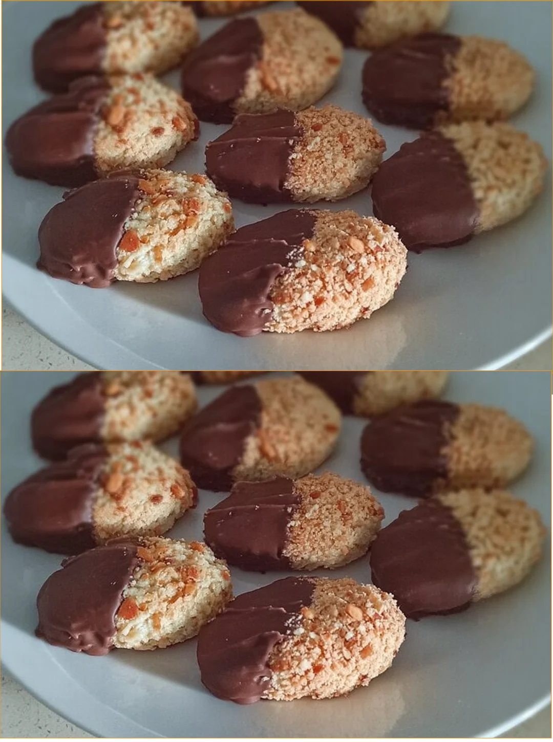 Verzierte Weihnachtsplätzchen mit Schokolade und Kokosflocken auf einem Teller