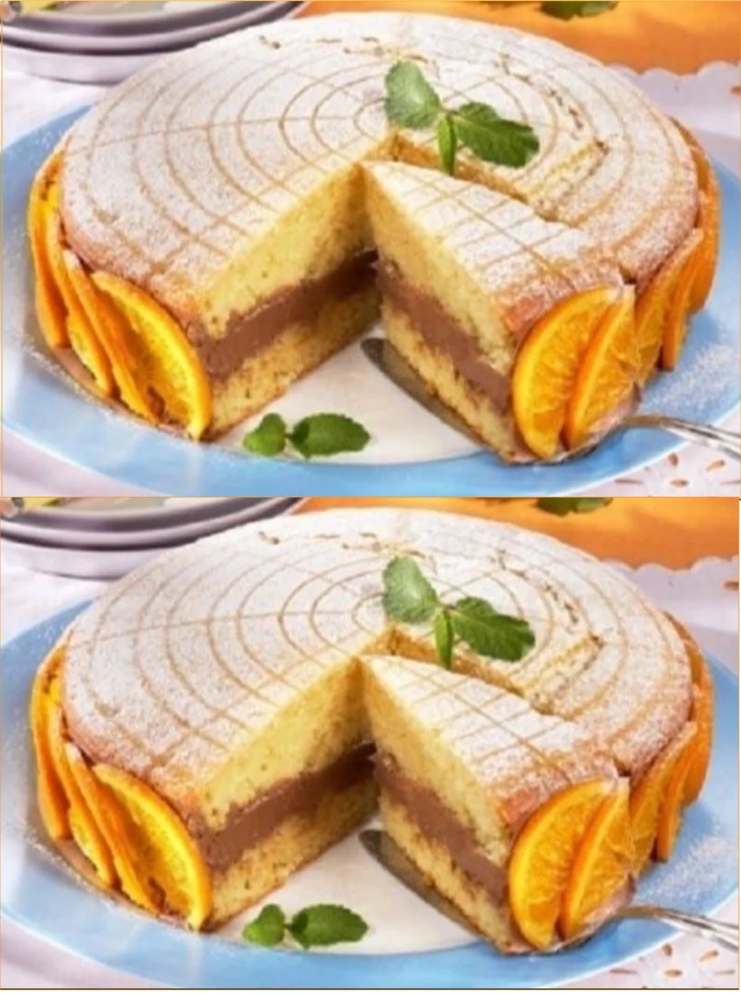 Wunderbarer Kuchen mit Orangen und Schokolade auf einem Teller