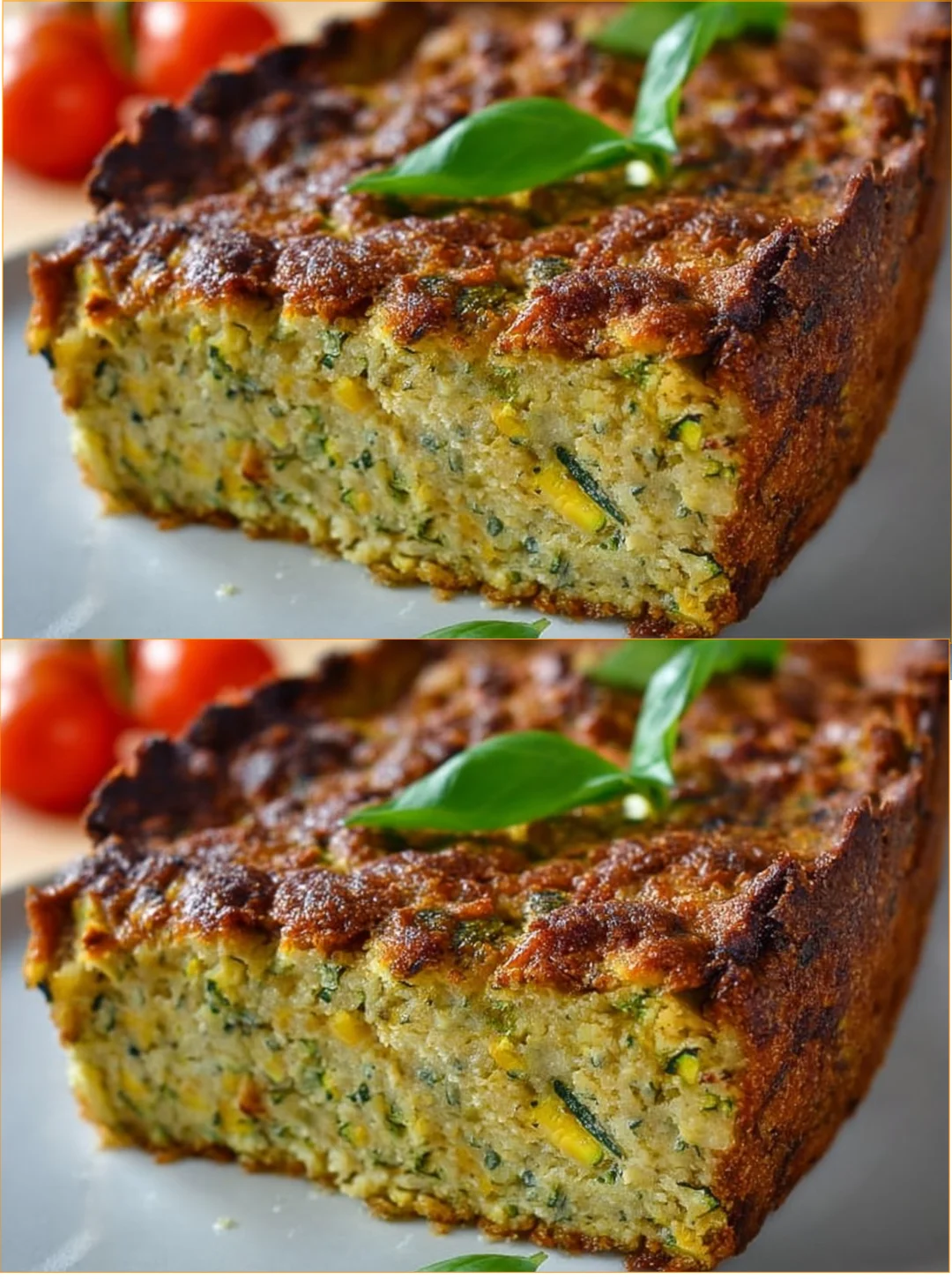 Zucchini-Pastete frisch aus dem Ofen mit Kräutern garniert