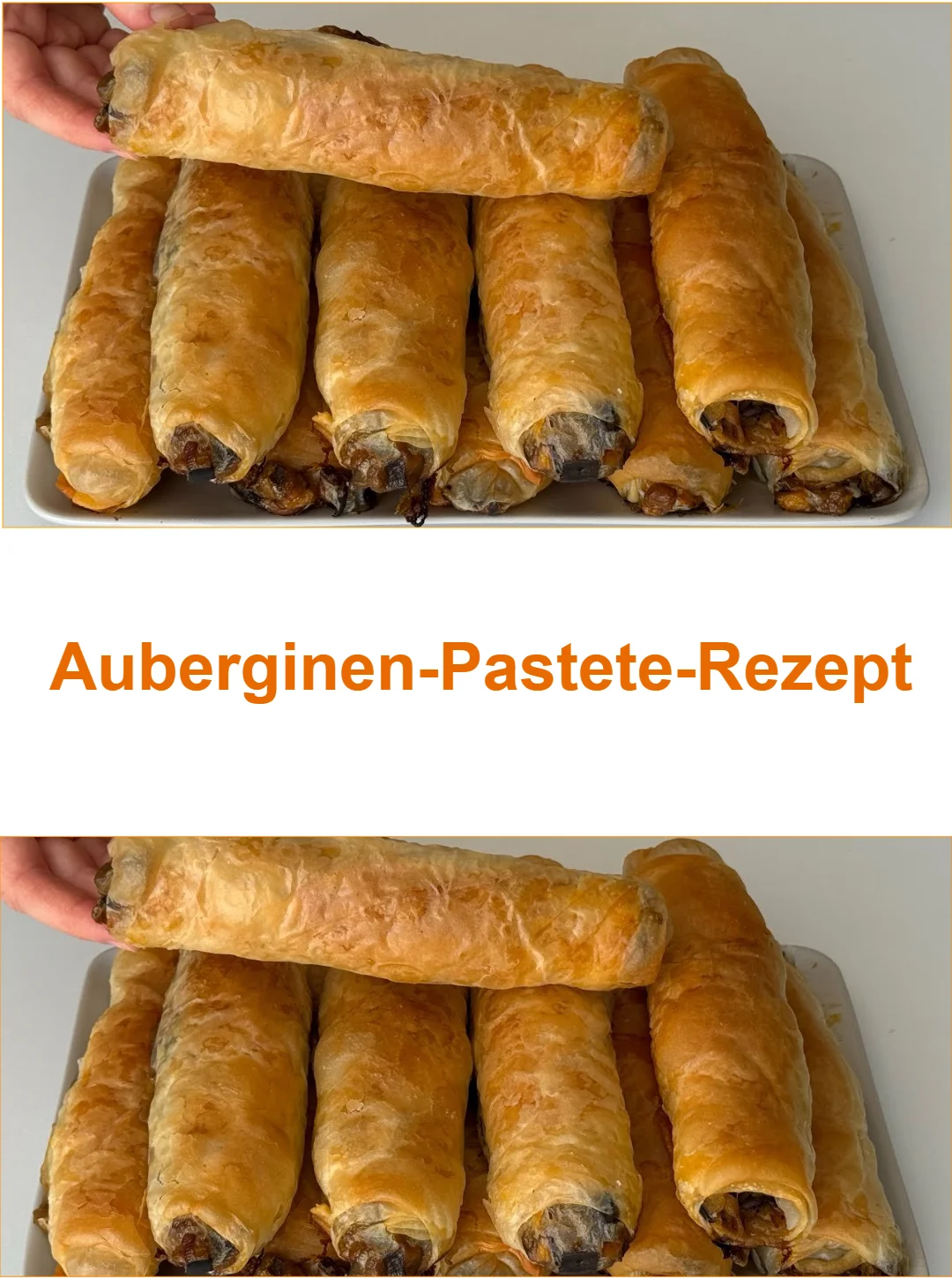 Ein Teller mit selbstgemachter Auberginen-Pastete, serviert mit frischem Brot.