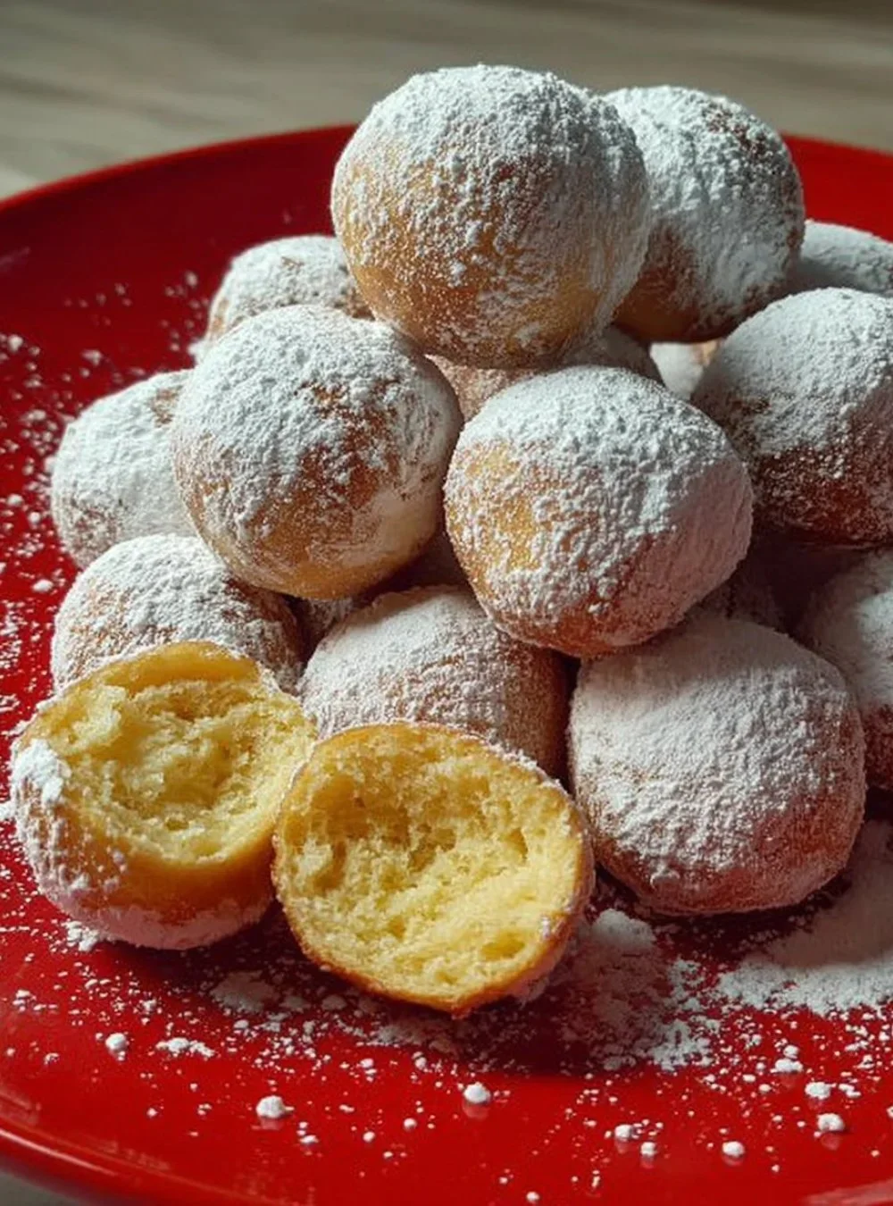 Leckere Castagnole mit Ricotta und Orange auf einem Teller
